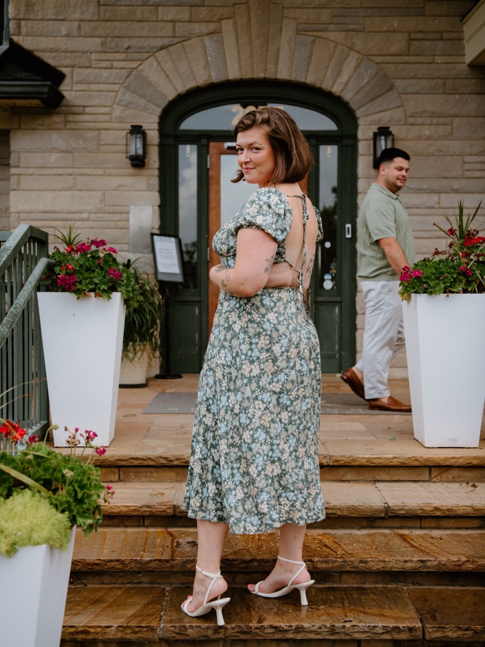 Lulu's Sage Floral Open-Back Midi Dress